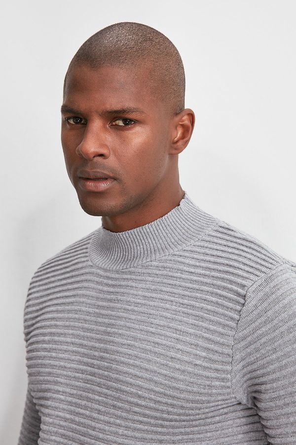 Trendyol Trendyol Gray Slim Half Turtleneck Textured Knitwear Sweater