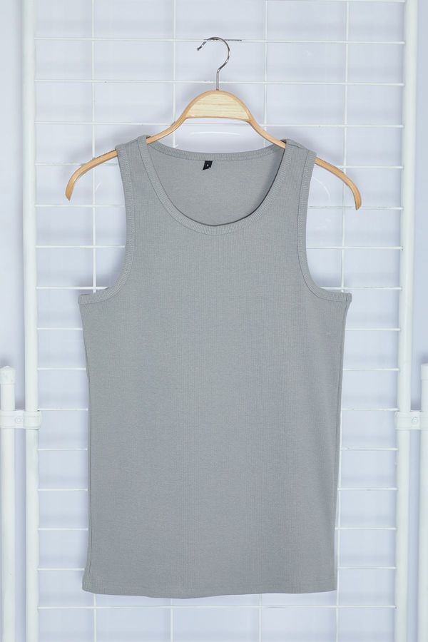 Trendyol Trendyol Gray Slim/Tight Cut Ribbed Basic Sleeveless T-Shirt/Athlete