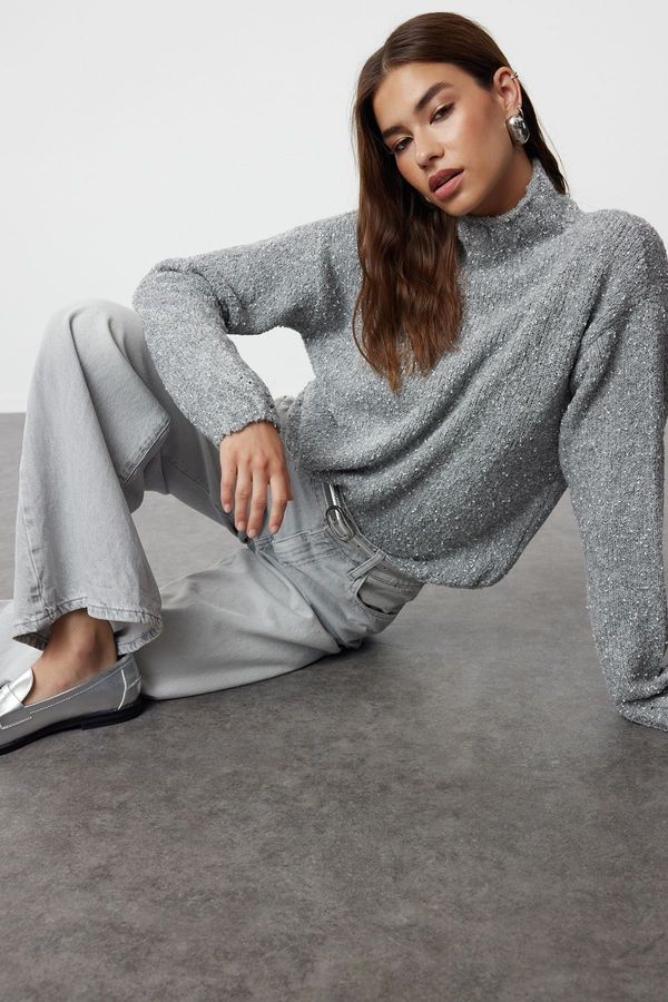 Trendyol Trendyol Gray Soft Textured Cotton Knitwear Sweater