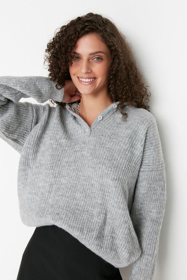 Trendyol Trendyol Gray Soft Textured Hooded Knitwear Sweater