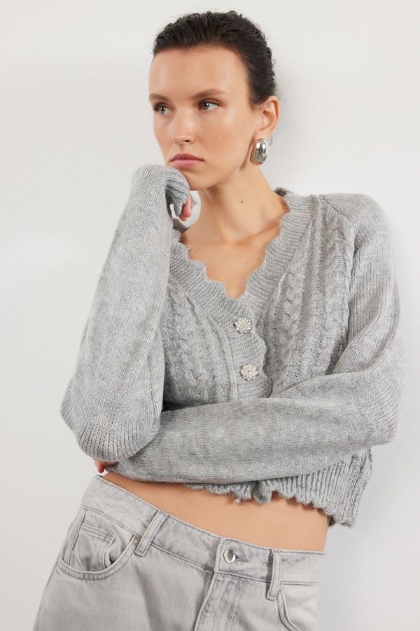 Trendyol Trendyol Gray Soft Textured Knitwear Cardigan