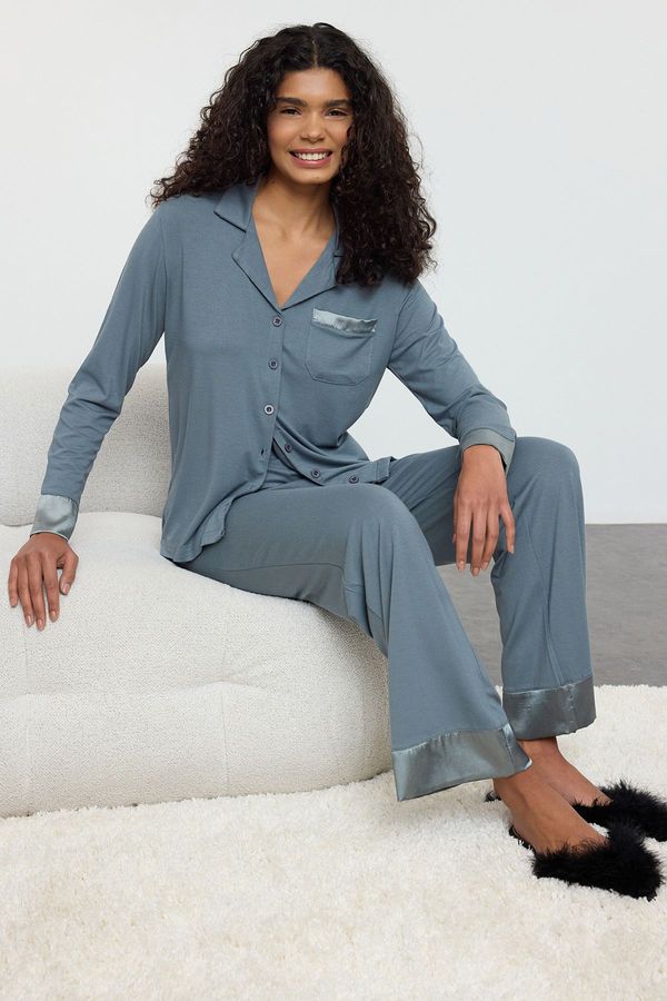 Trendyol Trendyol Gray Solid Viscose Jersey Knitted Pajama Set