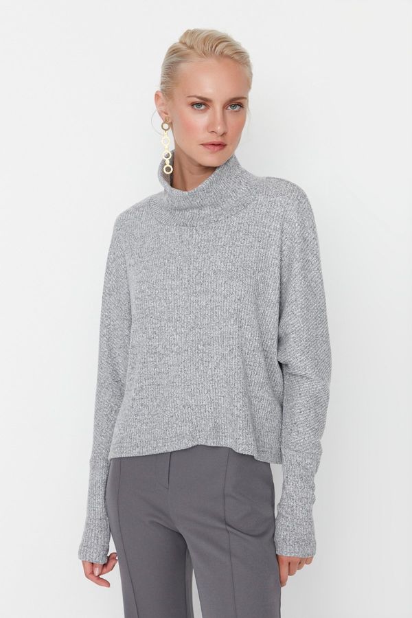 Trendyol Trendyol Gray Turtleneck Corded Basic Knitted Blouse
