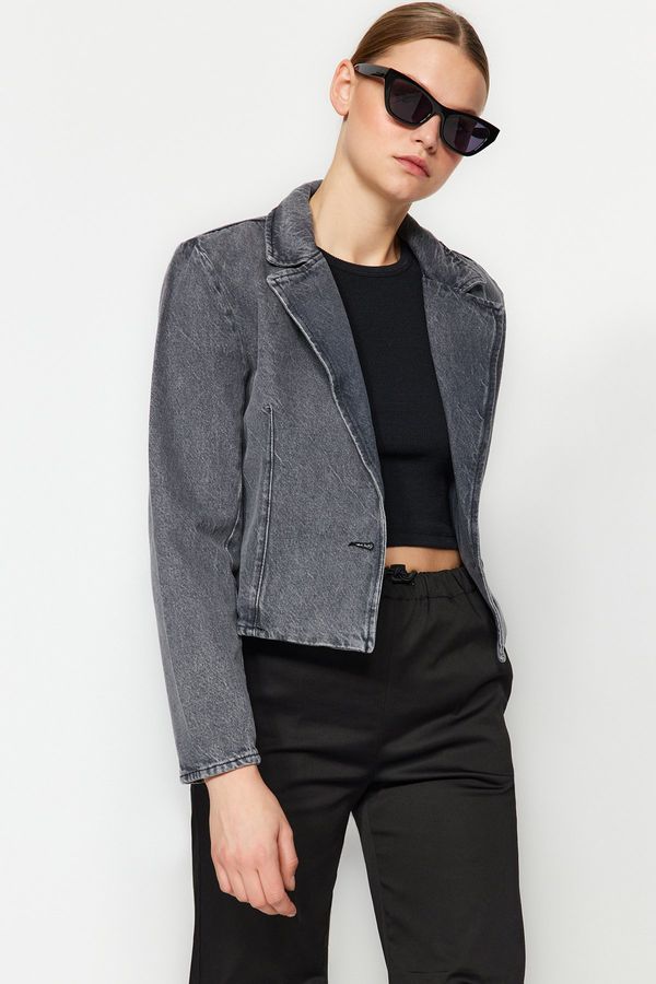 Trendyol Trendyol Gray Waistband Crop Blazer Denim Jacket