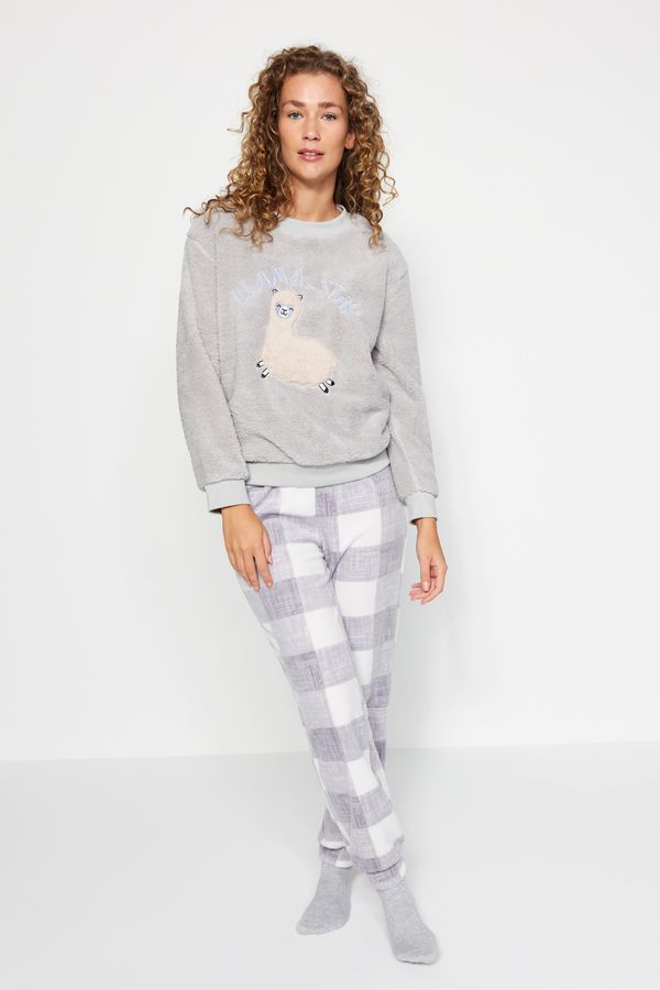 Trendyol Trendyol Gray Wellsoft Llama Patterned Winter Knitted Pajama Set