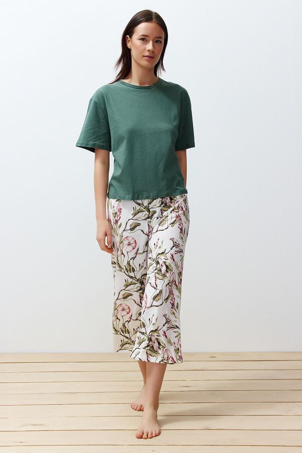 Trendyol Trendyol Green 100% Cotton Floral Capri Knitted Pajamas Set
