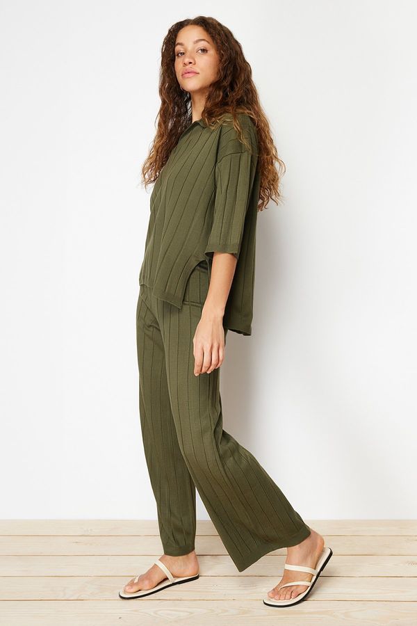 Trendyol Trendyol Green Basic Corded Knitwear Top-Bottom Set