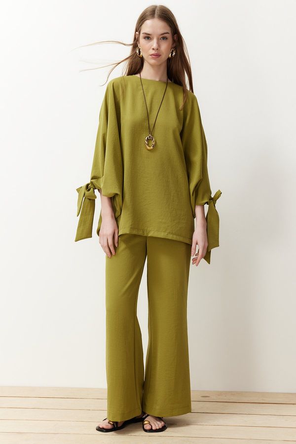 Trendyol Trendyol Green Bat Sleeve Woven Aerobin Tunic-Pants Set