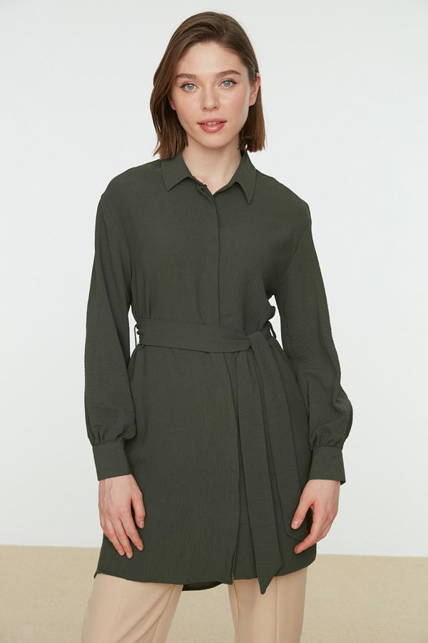 Trendyol Trendyol Green Belted Hidden Pat Woven Shirt