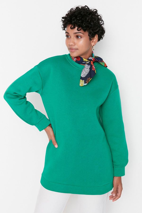 Trendyol Trendyol Green Crew Neck Fuzzy Knitted Sweatshirt