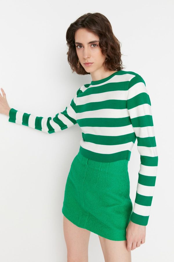 Trendyol Trendyol Green Crop Osnovni pulover za pletenine s črtastimi črtami