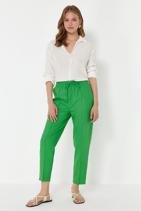 Trendyol Trendyol Green Elastic Waist Pull On Linen Blend Woven Trousers