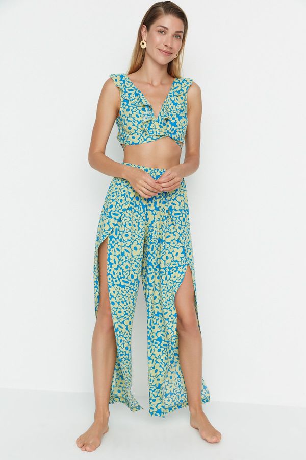 Trendyol Trendyol Green Floral Print Beach Top-Top Set with a slit