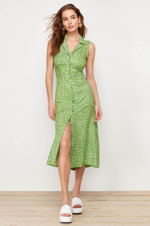 Trendyol Trendyol Green Floral Viscose Midi Woven Dress