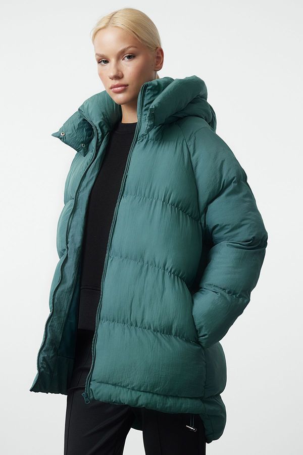 Trendyol Trendyol Green Oversize Molded Hooded Water Repellent Winter Puffer Jacket