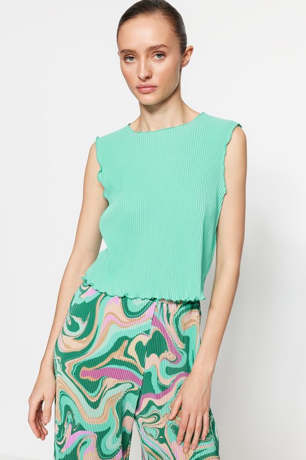 Trendyol Trendyol Green Pleated Crop Knitted Blouse