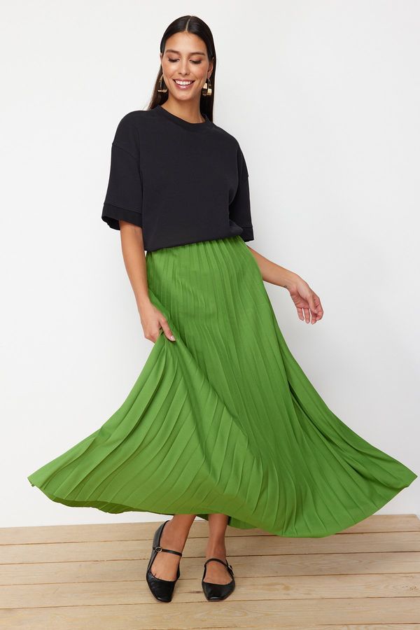 Trendyol Trendyol Green Pleated Knitted Long Skirt