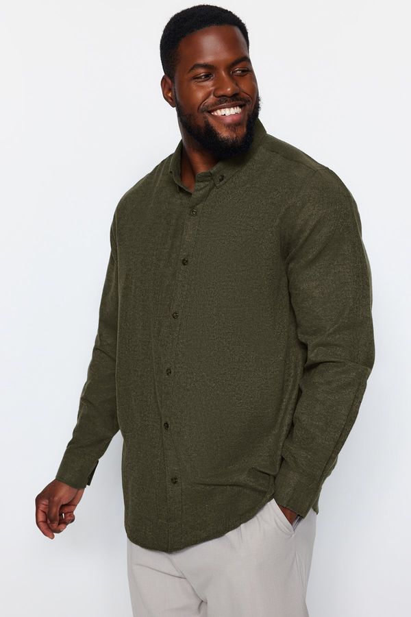 Trendyol Trendyol Green Regular Fit Button Collar Flannel Winter Plus Size Shirt