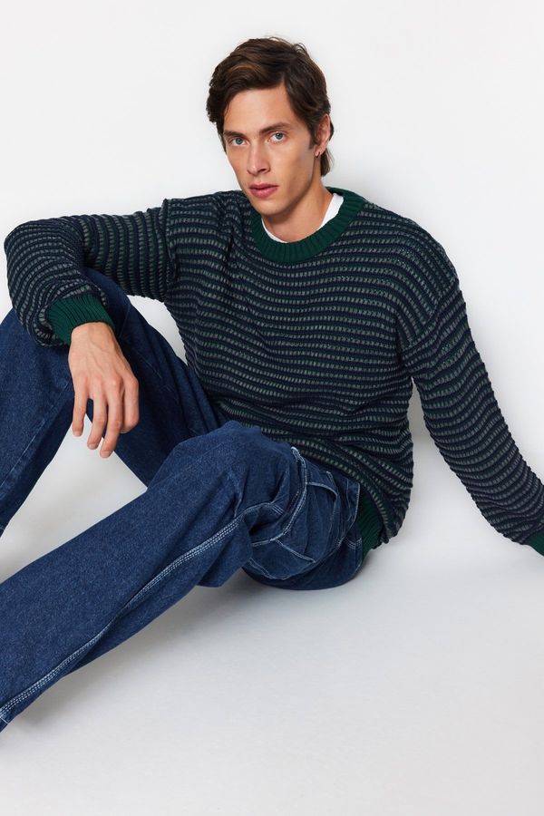 Trendyol Trendyol Green Regular Fit Crew Neck Jacquard Knitwear Sweater