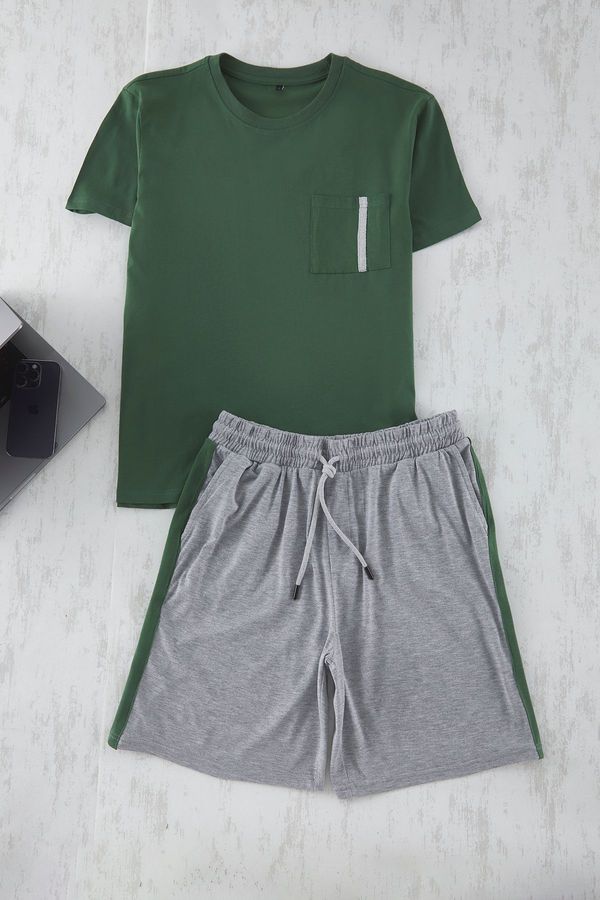 Trendyol Trendyol Green Regular Fit Paneled Knitted Shorts Pajama Set