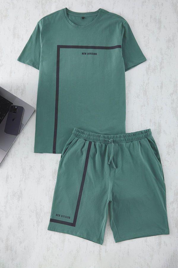 Trendyol Trendyol Green Regular Fit Printed Knitted Shorts Pajama Set