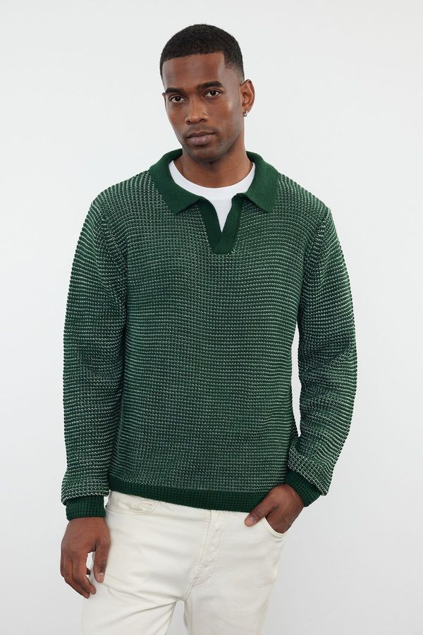 Trendyol Trendyol Green Regular Polo Neck Textured Knitwear Sweater