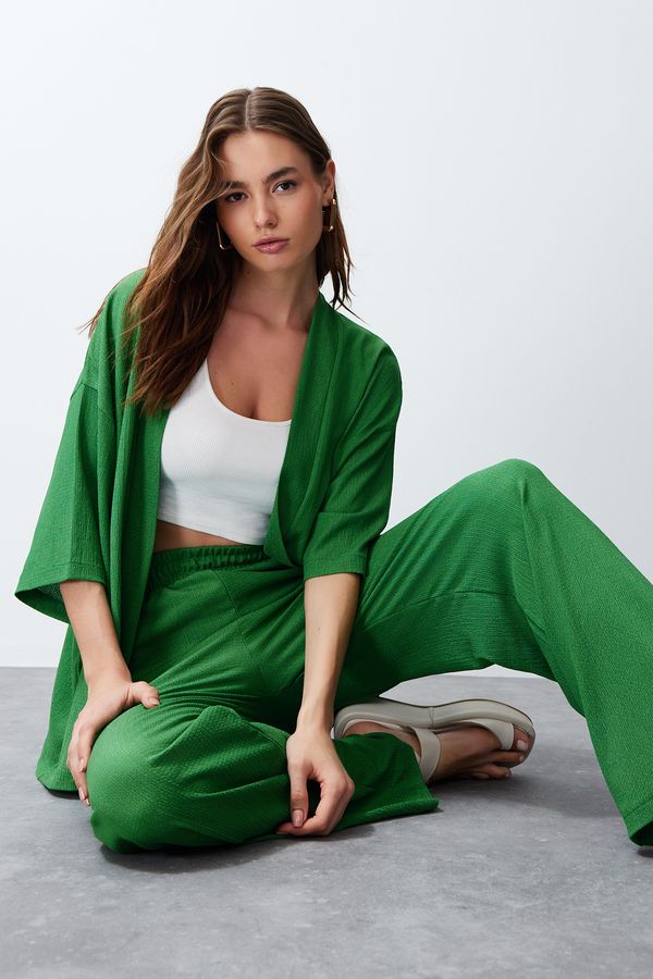 Trendyol Trendyol Green Relaxed/Comfortable Cut Kimono Knitted Two Piece Set