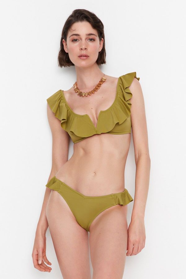 Trendyol Trendyol Green Ruffle Detailed V-Cut Bikini Bottom