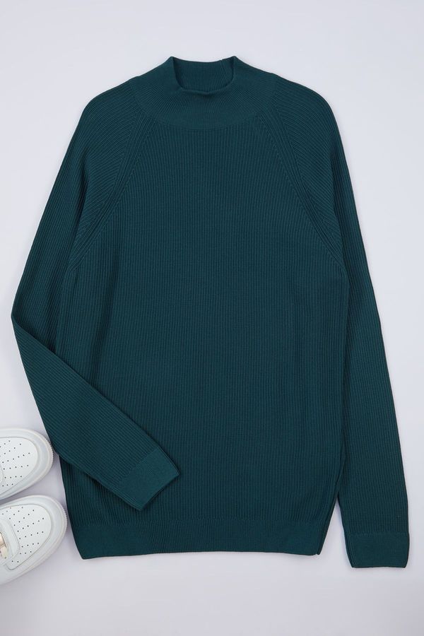 Trendyol Trendyol Green Slim Half Turtleneck Textured Knitwear Sweater