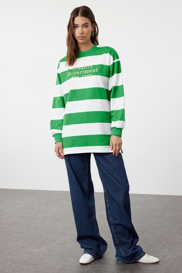Trendyol Trendyol Green Striped Printed Knitted Tunic
