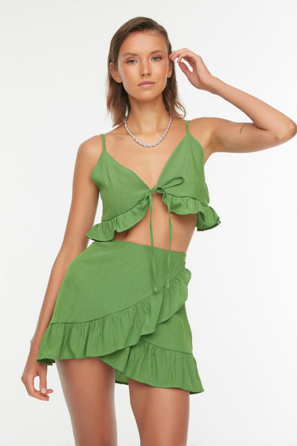 Trendyol Trendyol Green Woven Frill blouse and Skirt Set