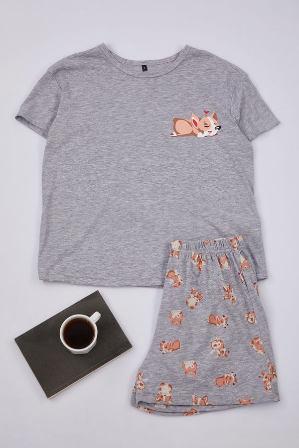 Trendyol Trendyol Grey 100% Cotton Animal Patterned Knitted Pajama Set