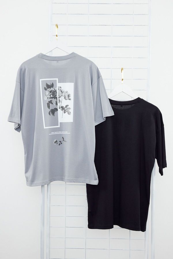 Trendyol Trendyol Grey-Black Oversize/Wide Cut 2-Pack T-shirt