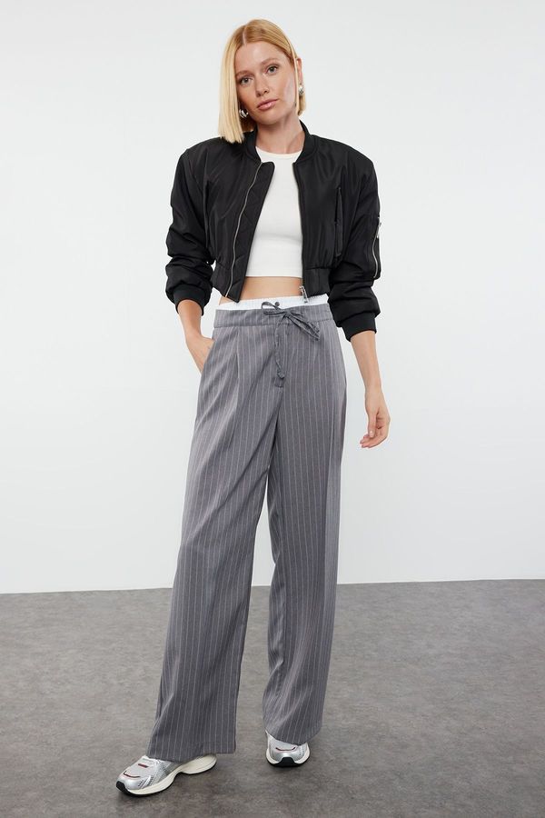 Trendyol Trendyol Grey Boxer Detail Wide Leg/Wide Leg Woven Fabric Trousers