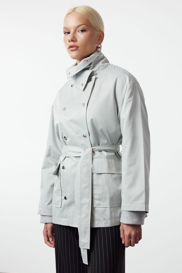 Trendyol Trendyol Grey Closure Detailed Regular Midi Trench Coat