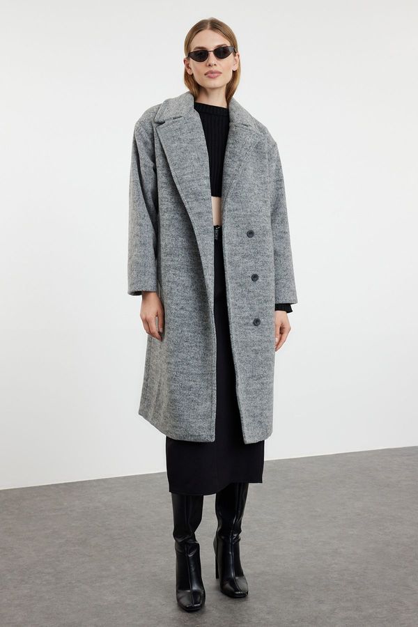 Trendyol Trendyol Grey Collar Detailed Regular Woolen Midi Coat