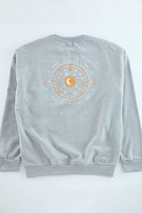 Trendyol Trendyol Grey Melange Regular/Normal Cut Crew Neck Printed Sweatshirt