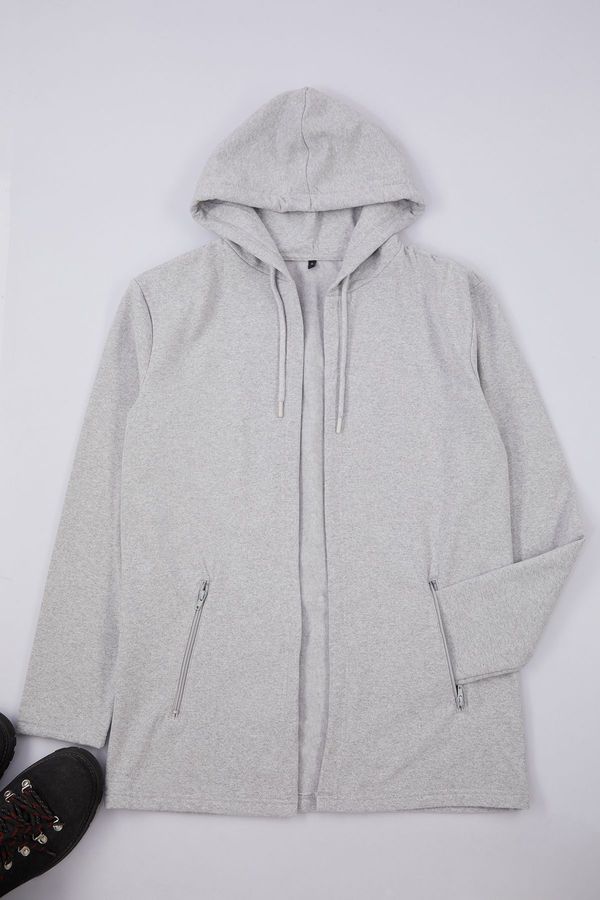 Trendyol Trendyol Grey Melange Zippered Hooded Sweatshirt/Cardigan