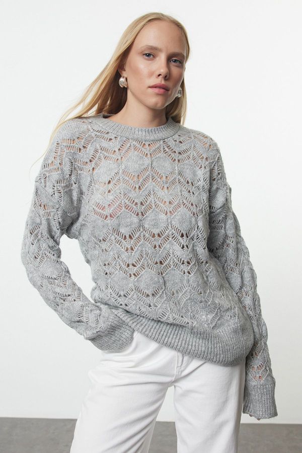 Trendyol Trendyol Grey Openwork/Perforated Crew Neck Knitwear Sweater