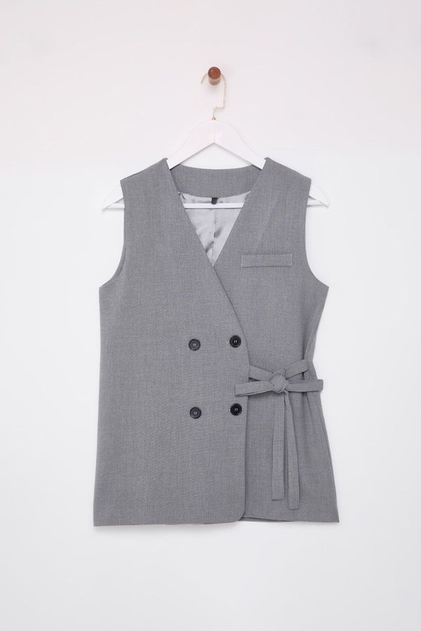 Trendyol Trendyol Grey Oversize Lacing Detailed Polyviscose Vest