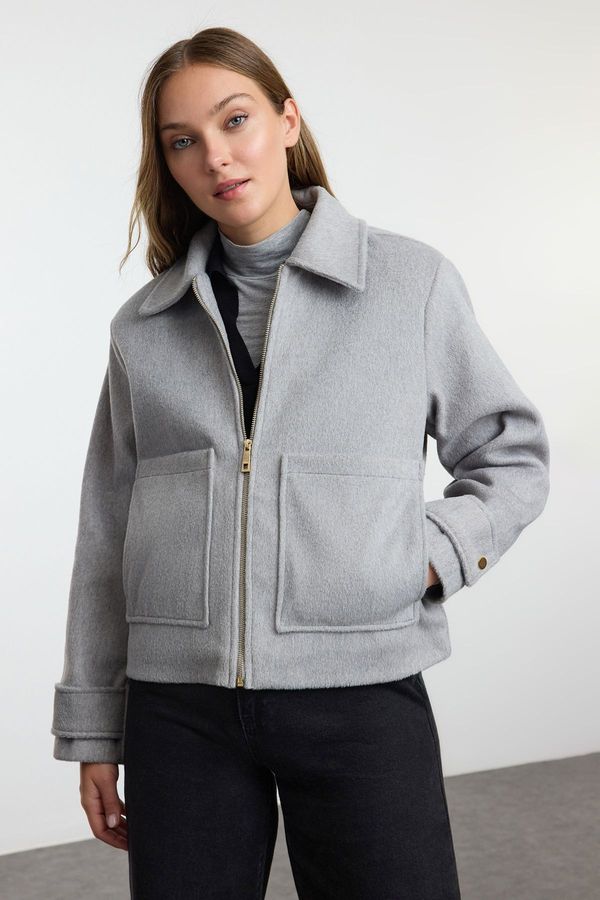 Trendyol Trendyol Grey Oversize Molded Cashmere Thin Jacket Coat