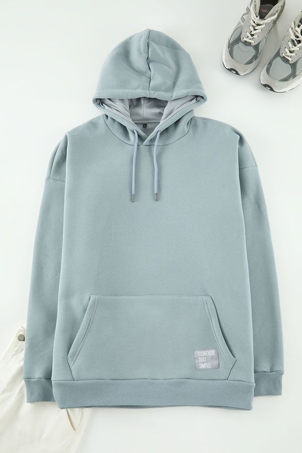 Trendyol Trendyol Grey Plus Size Hooded Labeled Fleece/Warm Sweatshirt