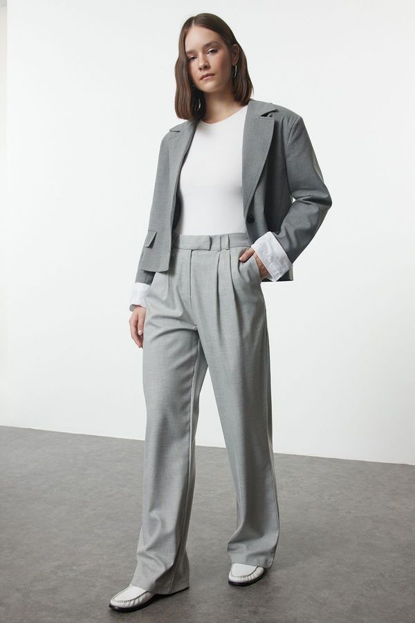 Trendyol Trendyol Grey Polyviscon Wide Leg Woven Trousers