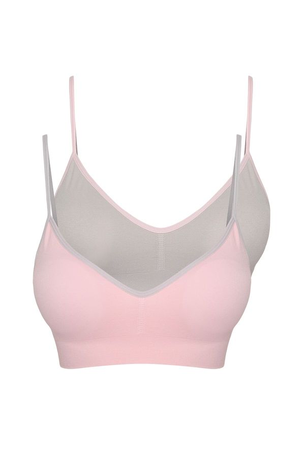 Trendyol Trendyol Grey-Powder 2-Pack Seamless/Seamless Non-wired Covered Bustier Knitted Bra