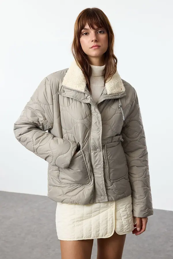 Trendyol Trendyol Grey Regular Fit Stand Collar Quilted Coat