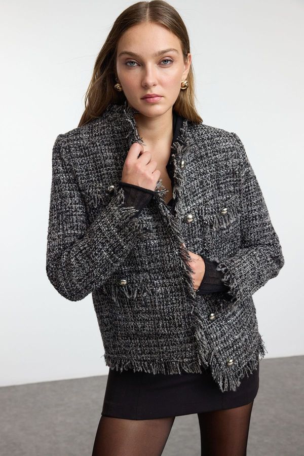 Trendyol Trendyol Grey Regular Fit Tweed Thin Jacket Coat