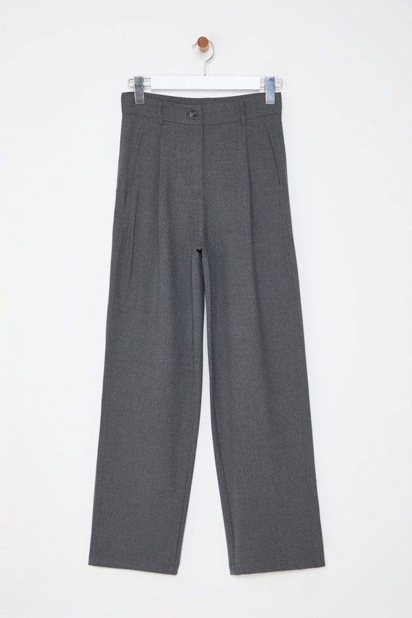 Trendyol Trendyol Grey Wide Leg Pleated Woven Trousers