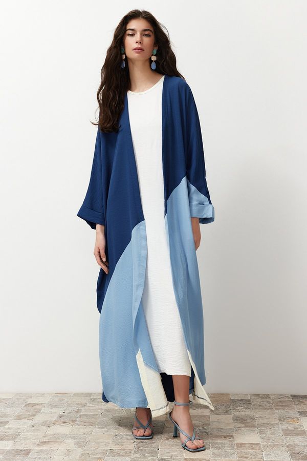 Trendyol Trendyol Indigo Belted Color Block Long Woven Cap & Abaya