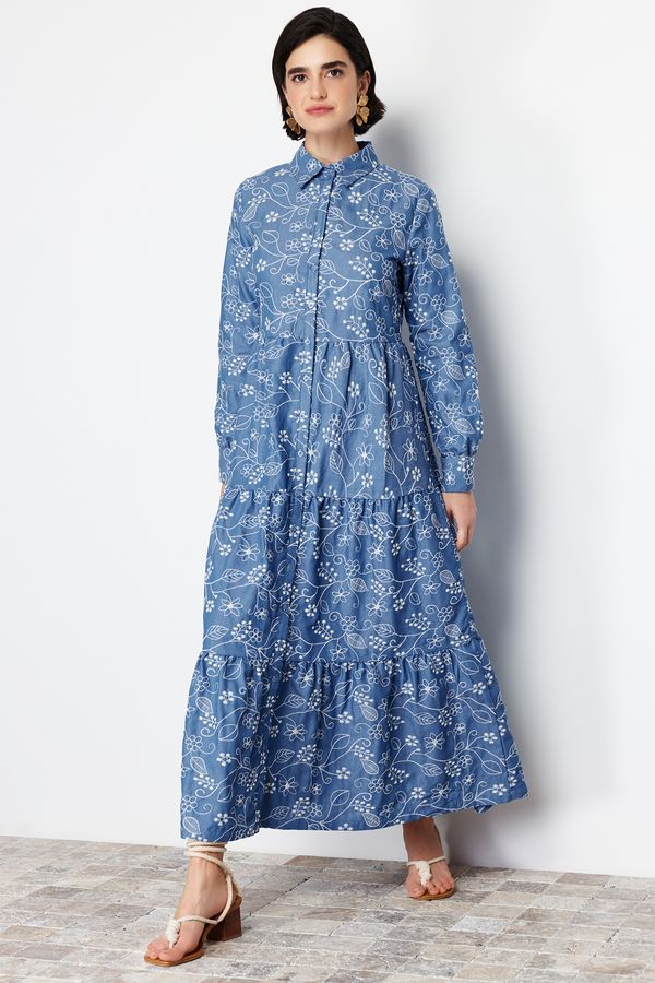 Trendyol Trendyol Indigo Cotton Woven Shirt Dress