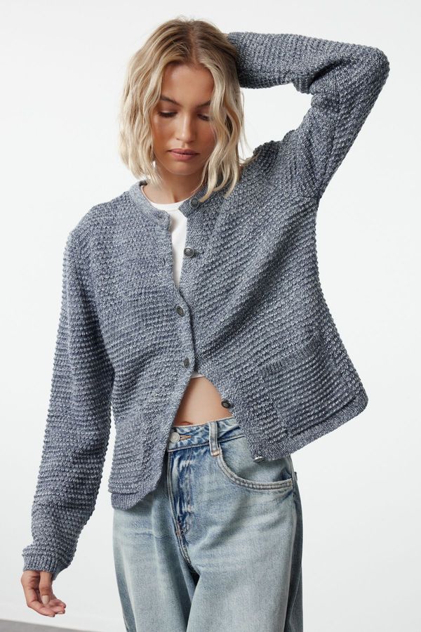 Trendyol Trendyol Indigo Crew Neck Knitted Cardigan